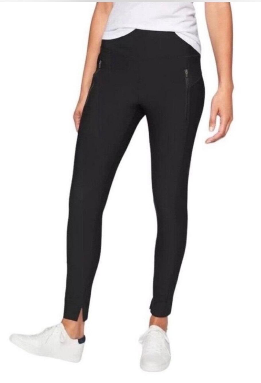 Athleta Black Stellar Leggings, Zip Pockets Ankle Slit Stretch Pants, Small
